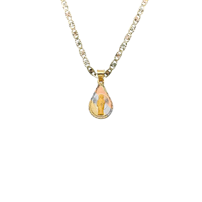 14k San Judas TriColor Gold Teardrop Pendant with Solid Chain - LE-2882