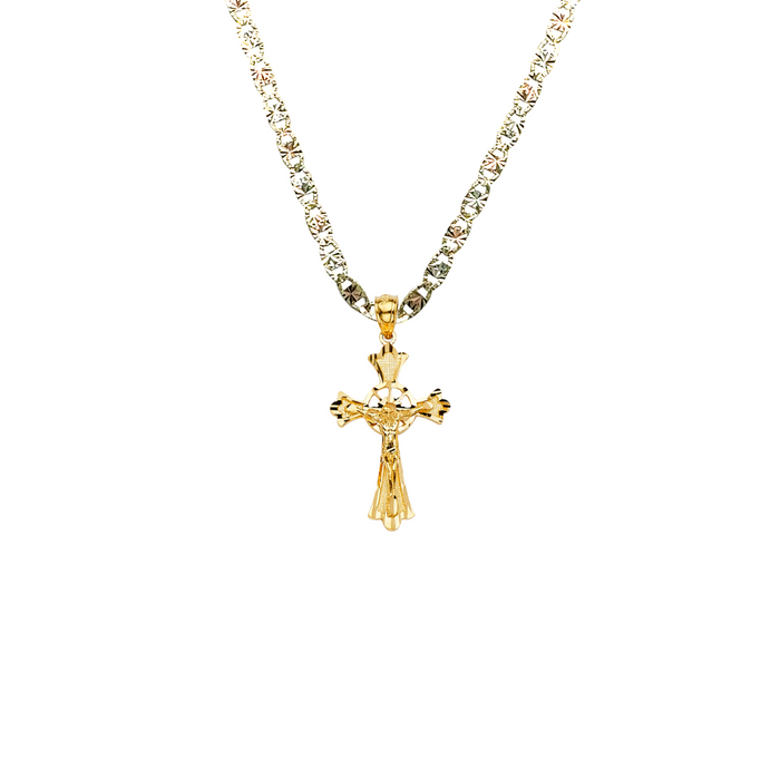 14k Gold Jesus Cross Pendant with Solid Chain - LE-1004