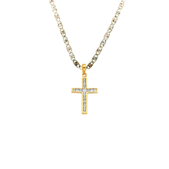 14k Gold Gemstone Cross Pendant with Solid Chain - LE-0820