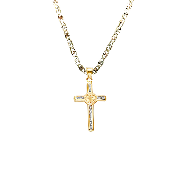 14k San Benito Gold Gemstone Cross Pendant with Solid Chain - LE-2514