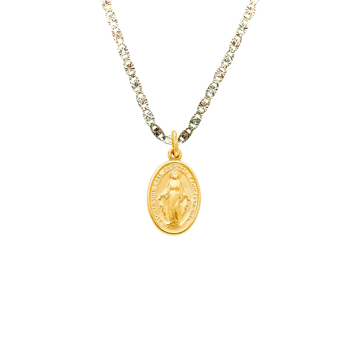 14k Virgin La Milagrosa Gold Pendant with Solid Chain - LE-2074