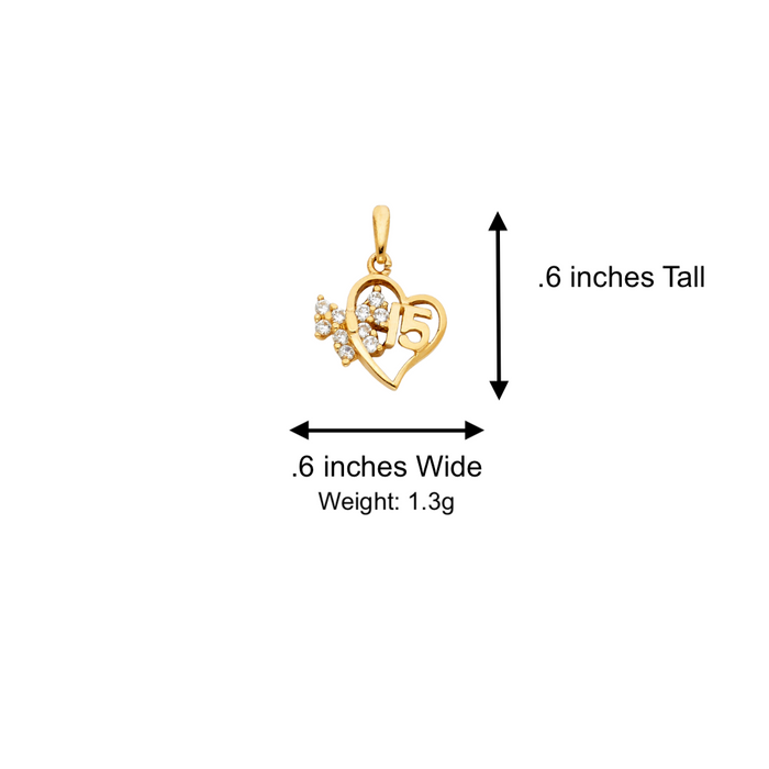 14k Gold 15 Años Quinceañera Heart Bow Gemstone Pendant with Solid Chain - LE-0364