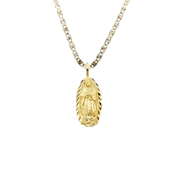 14k Dainty Virgin Mary Diamond Cut Pendant with Solid Chain - LE-PT1079