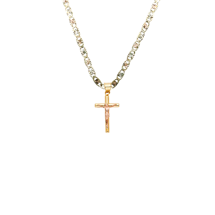 14k Rose Gold Small Jesus Cross Pendant with Solid Chain - LE-0848