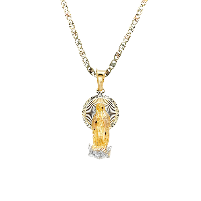 14k Tri Gold Virgin Mary Pendant with Solid Chain - LE-PT317