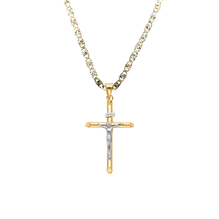 14k Gold Two Tone Jesus Cross Pendant with Solid Chain - LE-0004