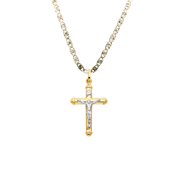 14k Two Tone Gold Jesus Cross Pendant with Solid Chain - LE-0032