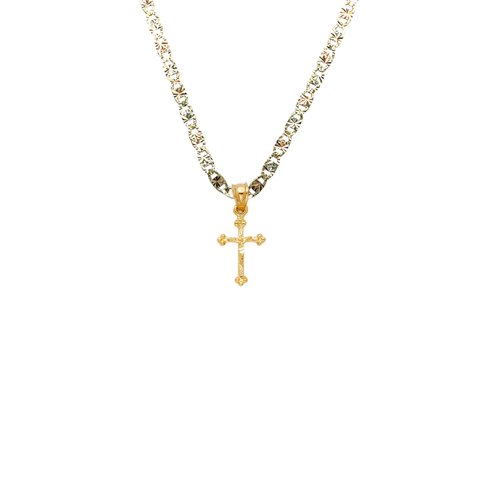 14k Gold Dainty Jesus Cross Pendant with Solid Chain - LE-1013