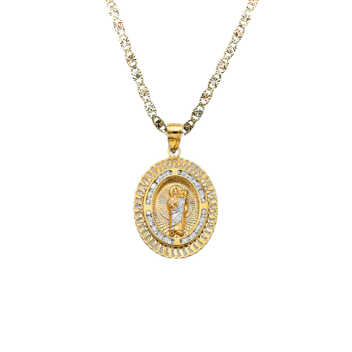 14k San Judas Oval Gemstone Pendant with Solid Chain - LE-3051