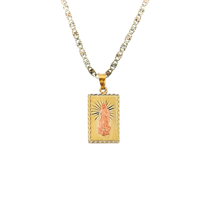 14k Virgin Mary Rectangle Gold Pendant and Solid Chain - LE-2900