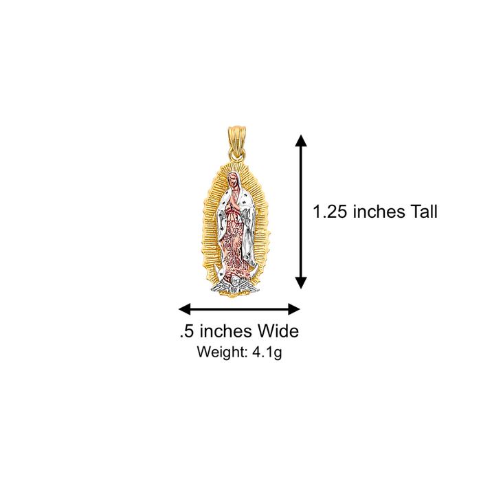 14k Gold Virgin Mary Pendant with White Gold Cloak and Solid Chain - 3178