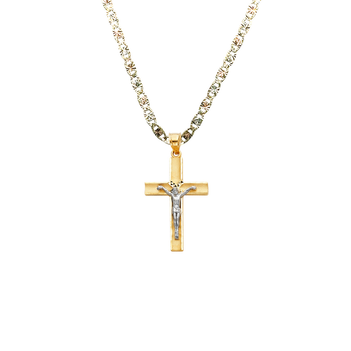 14k Two Tone Gold Jesus Cross Pendant with Solid Chain - LE-0056