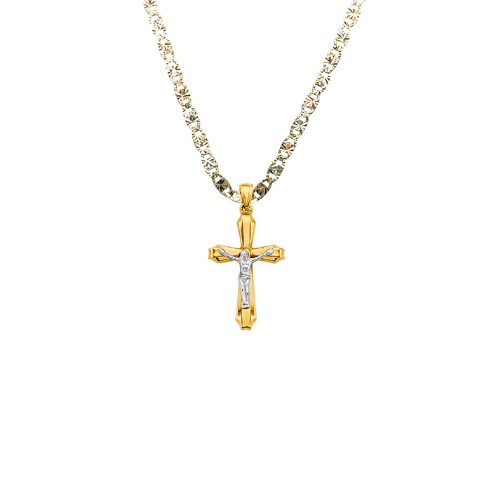 14k Two Tone Gold Jesus Cross Pendant with Solid Chain - LE-2720