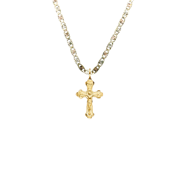 14k Gold Jesus Cross Pendant with Solid Chain - LE-2200