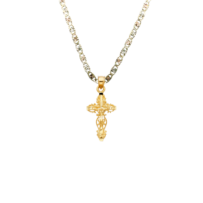 14k Gold Fancy Jesus Cross Pendant with Solid Chain - LE-1005