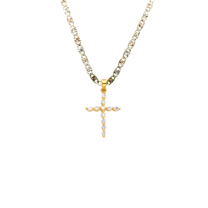 14k Gold Gemstone Cross Pendant with Solid Chain - LE-0543