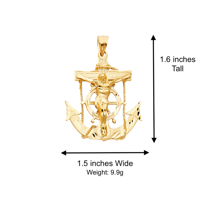 14k Gold Jesus Anchor Mariner Pendant with Solid Chain - LE-1222