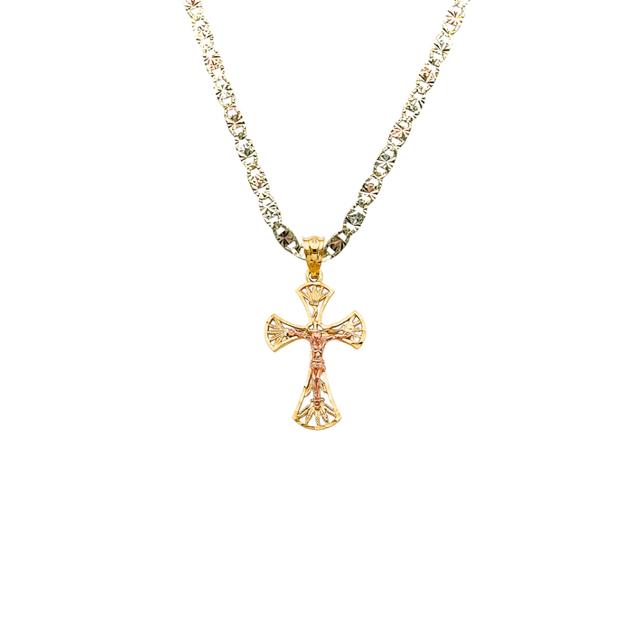 14k Rose Gold Jesus Cross Pendant with Solid Chain - LE-2709