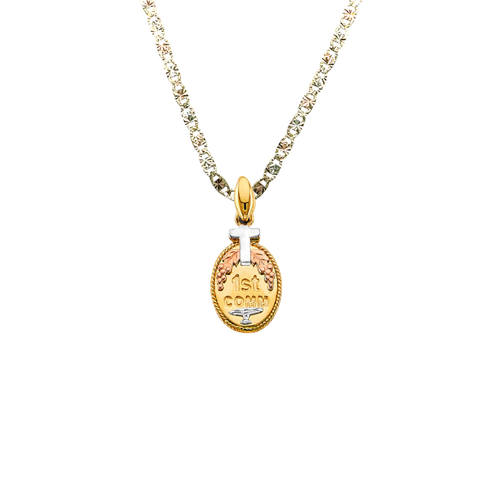 14k First Communion Gold Pendant and Solid Chain - LE-2639