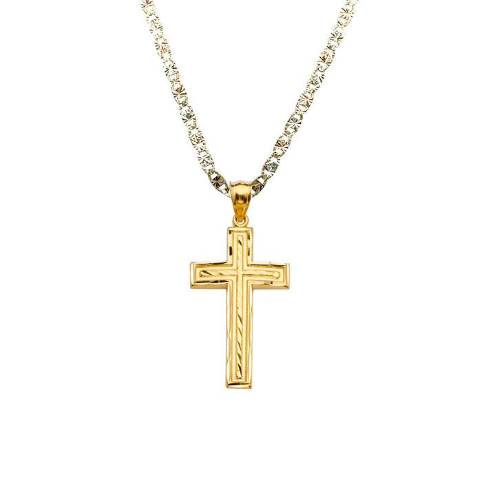 14k Gold Cross Pendant with Solid Chain - LE-2207