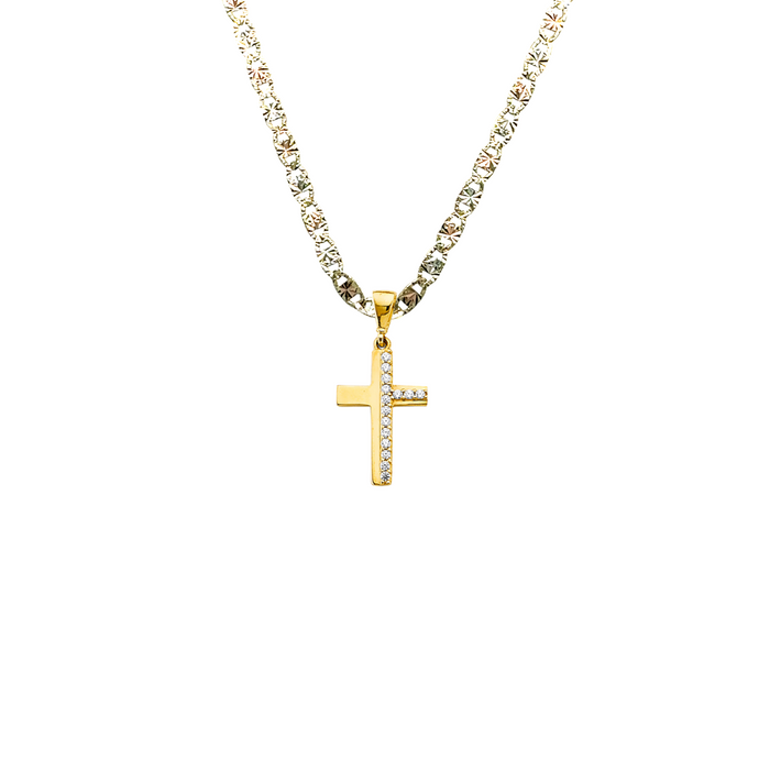 14k Gold Gemstone Cross Pendant with Solid Chain - LE-2610