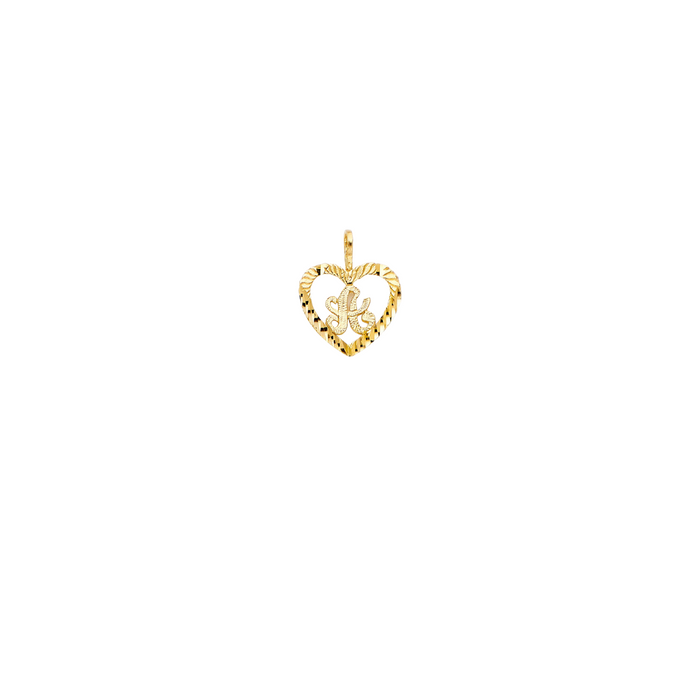 14k Gold Cursive Diamond Cut Heart Letter Pendant - LE-2054P