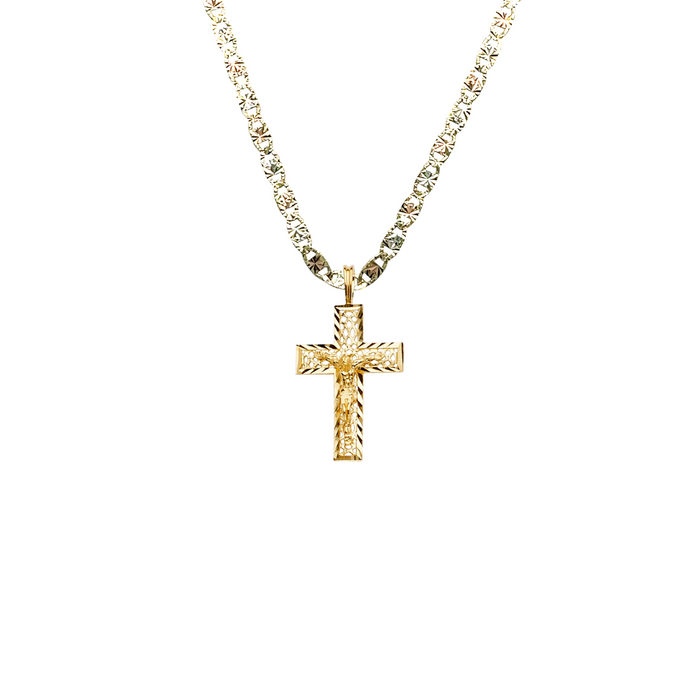 14k Yellow Gold Jesus Cross Pendant with Solid Chain - LE-2188