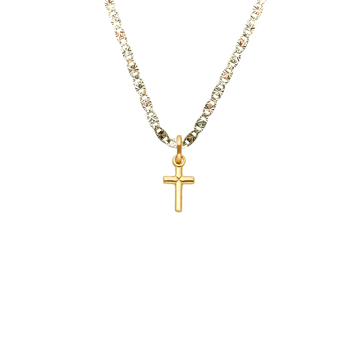 14k Gold Small Cross Pendant with Solid Chain - LE-0142