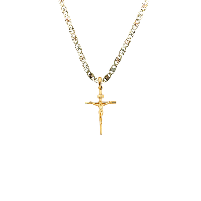 14k Gold Small Jesus Cross Pendant with Solid Chain - LE-2598