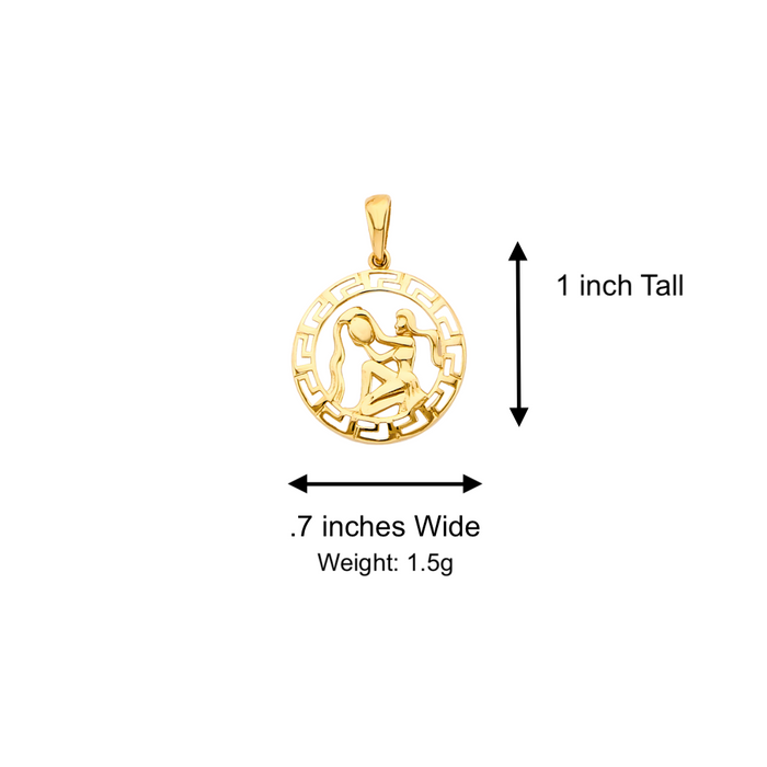 14k Aquarius Zodiac Sign Gold Pendant with Solid Chain - LE-3036