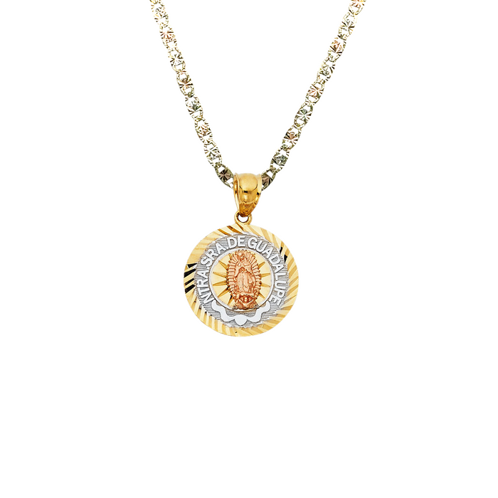 14k Virgin Mary Round Pendant with Solid Chain - LE-1367