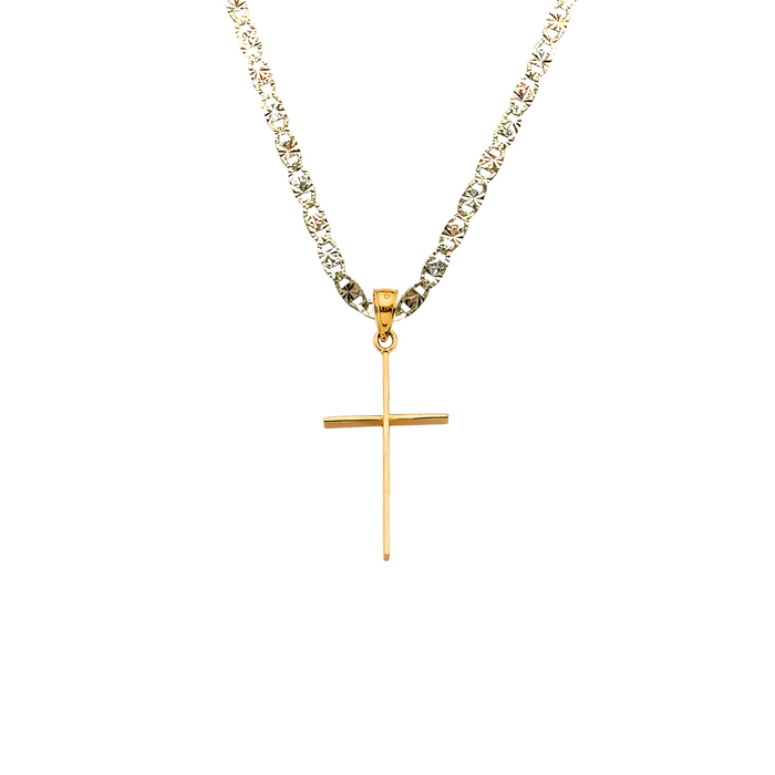 14k Gold Simple Thin Cross Pendant with Solid Chain - LE-2739