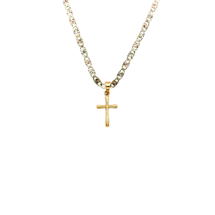 14k Gold Small Cross Pendant with Solid Chain - LE-2743