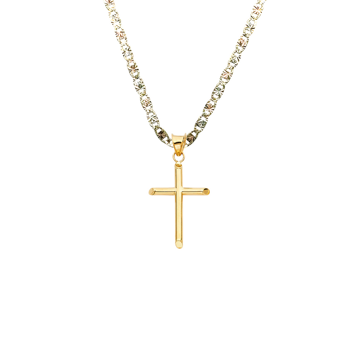 14k Gold Hollow Tube Cross Pendant with Solid Chain - LE-0881