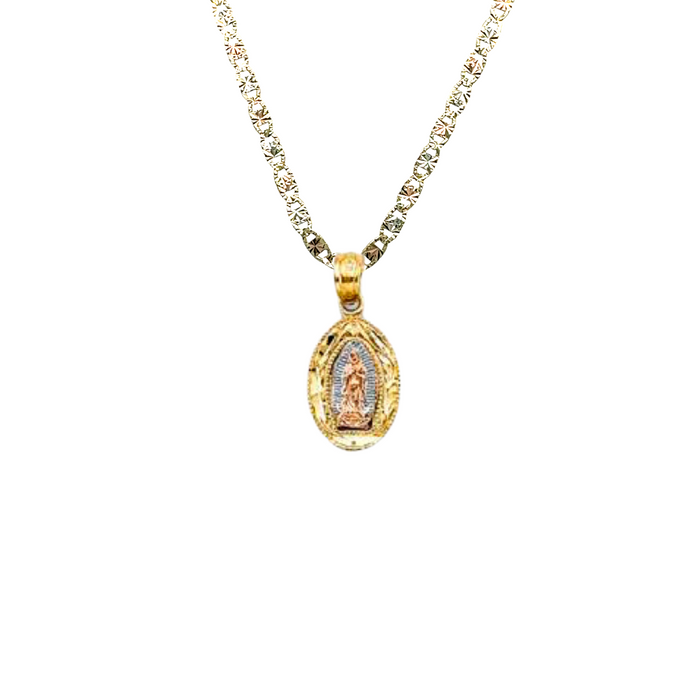 14k Virgin Mary Oval Pendant with Solid Chain - LE-1129