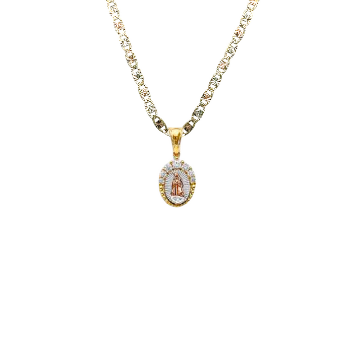 14k Virgin Mary Round Gemstone Pendant with Solid Chain - LE-1133