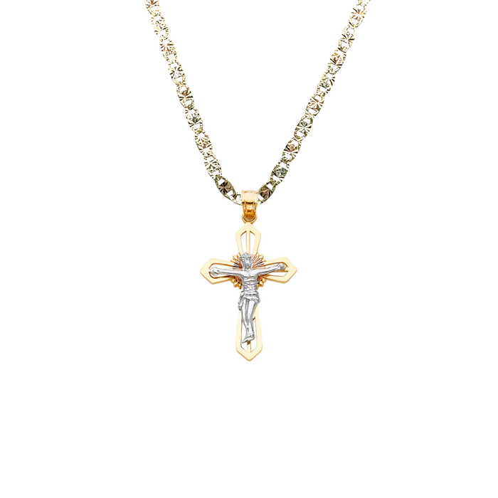 14k Two Tone Gold Jesus Cross Pendant with Solid Chain - LE-0026