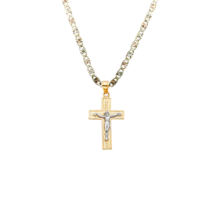 14k Two Tone Gold Jesus Cross Pendant with Solid Chain - LE-0058