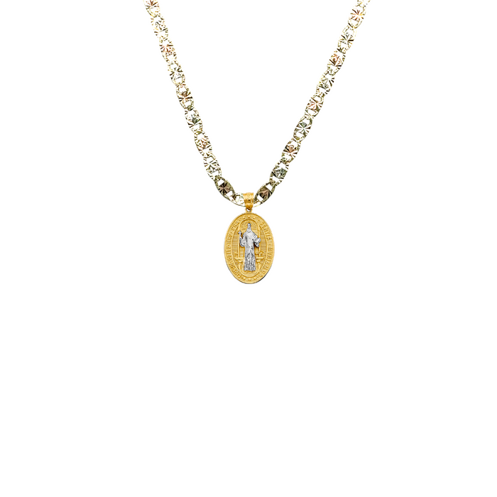 14k San Benito Two Tone XSmall Oval Gold Pendant with Solid Chain - LE-2874