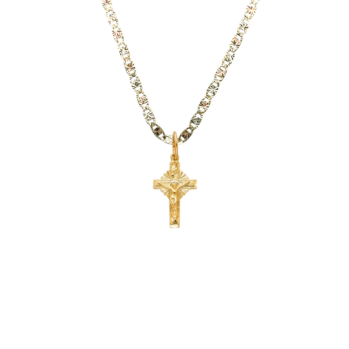 14k Gold Dainty Jesus Cross Pendant with Solid Chain - LE-1011