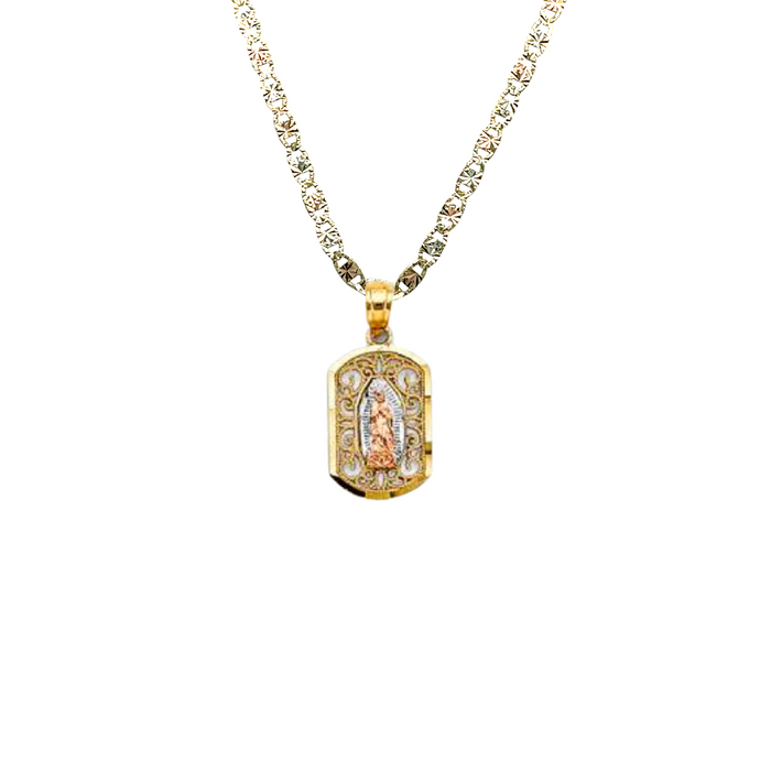 14k Virgin Mary Oval Filigrano Pendant with Solid Chain - LE-2820