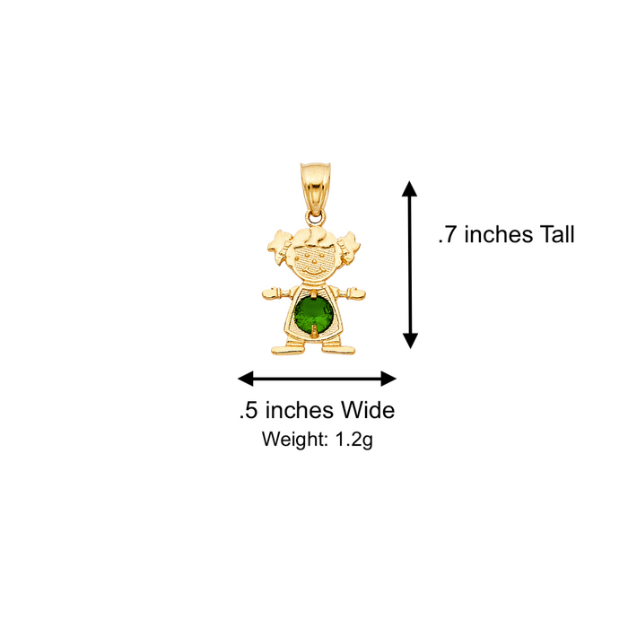 14k Gold Girl Daughter Niña May Birthstone Gemstone Pendant with Solid Chain - LE-0660-05