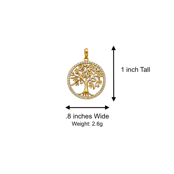 14k Gold Two Tone Family Tree of Life Gemstone Pendant with Solid Chain - LE-2704