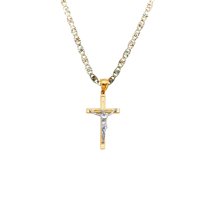 14k Two Tone Gold Jesus Cross Pendant with Solid Chain - LE-2711