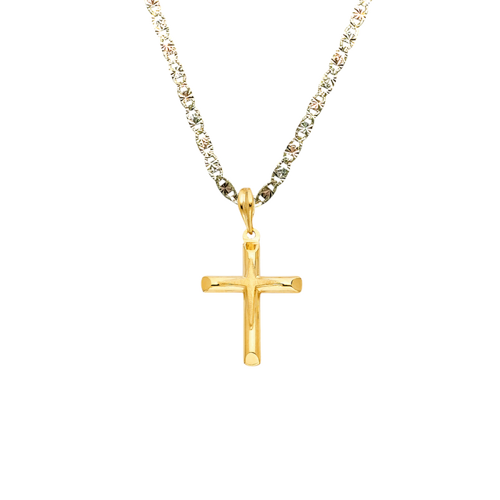 14k Gold Cross Pendant with Solid Chain - LE-0890