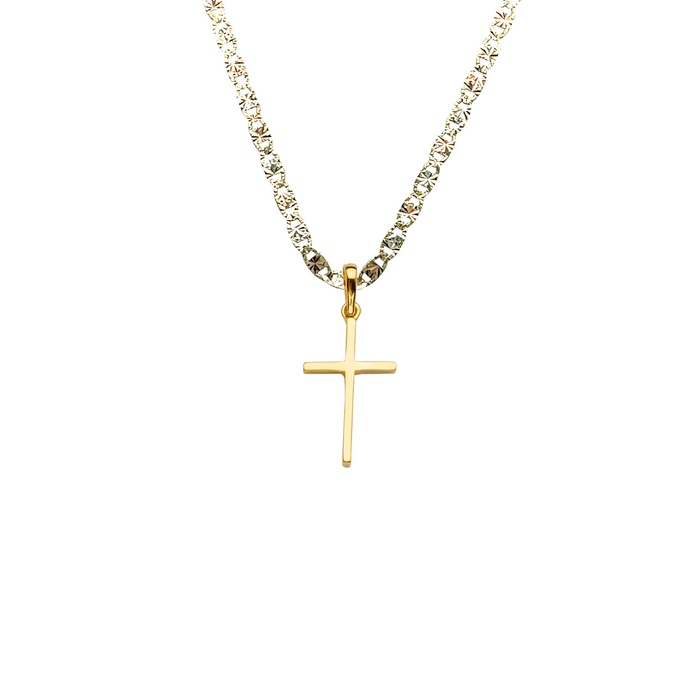 14k Gold Simple Cross Pendant with Solid Chain - LE-2220