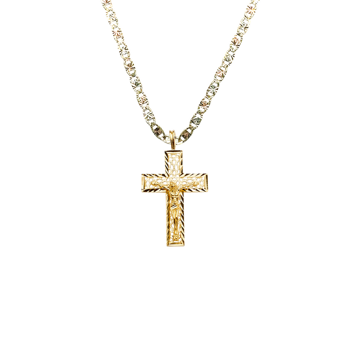 14k Yellow Gold Jesus Cross Pendant with Solid Chain - LE-2187