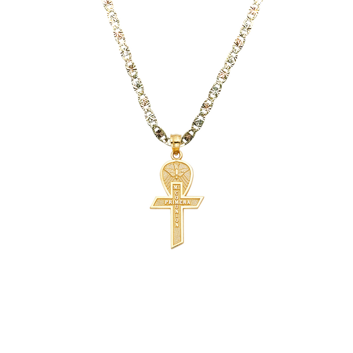 14k Mi Primera Comunion Gold Cross Pendant and Solid Chain - LE-249