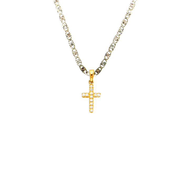 14k Gold Small Gemstone Cross Pendant with Solid Chain - LE-0544