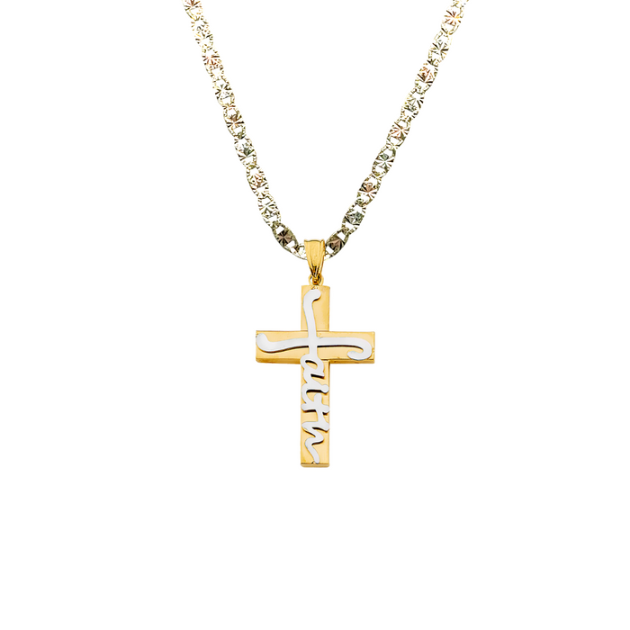 14k Gold Faith Cross Pendant with Solid Chain - LE-2962